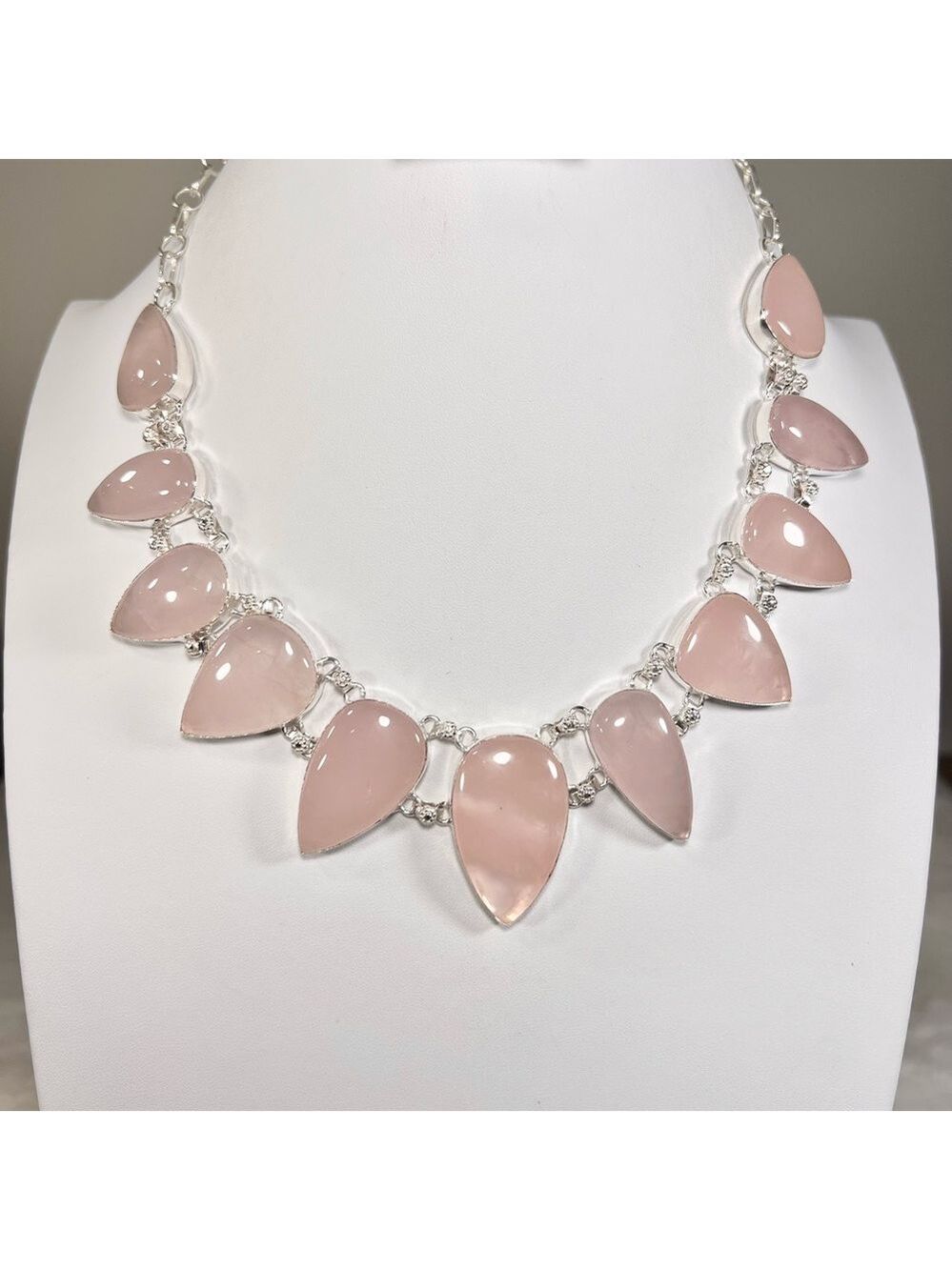 Rose Quartz 925 Large Gemstone Necklace